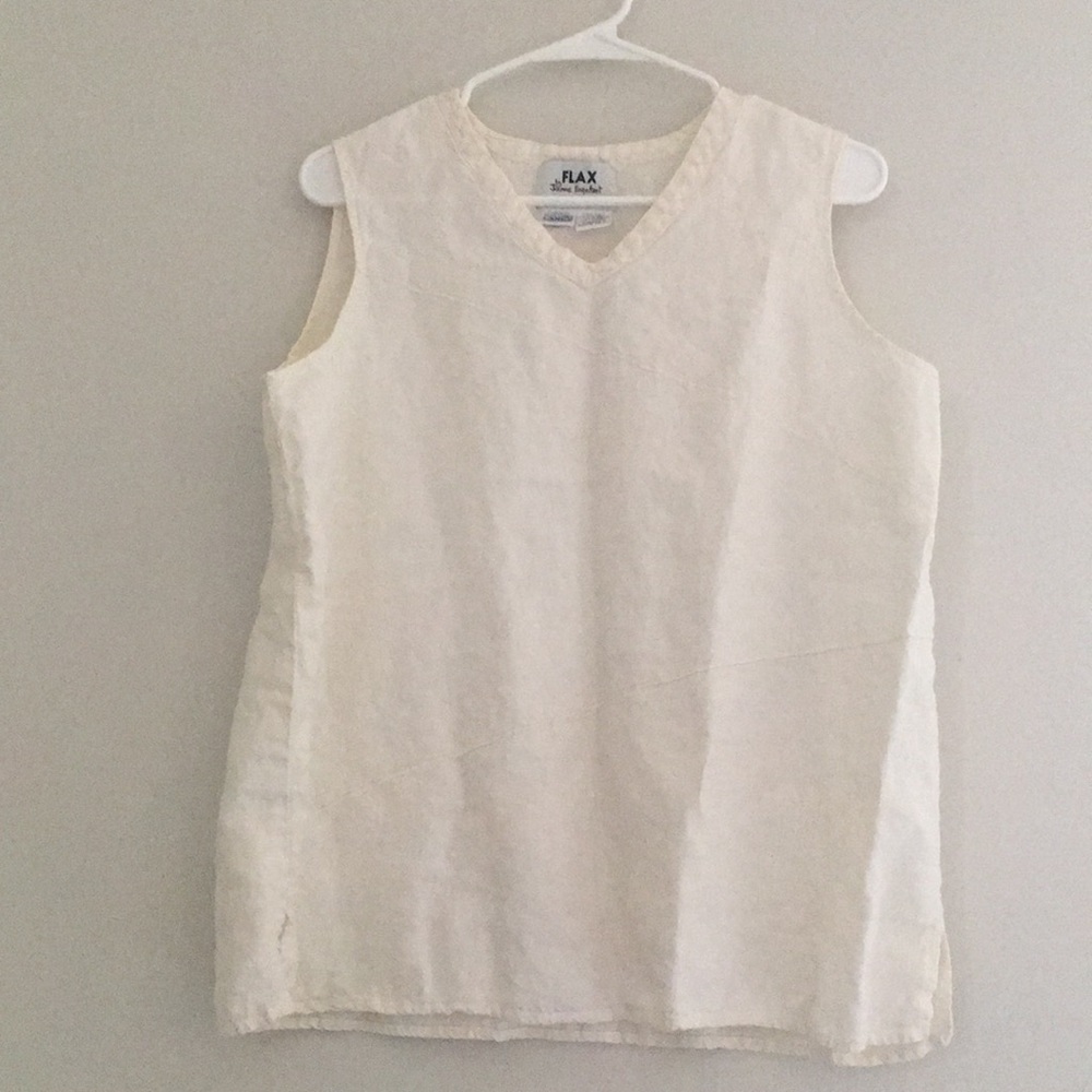 Flax by Jeanne Engelhart 100% linen ivory tank L